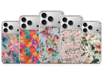 Flowers Phone Case Floral Watercolort Cover for iPhone 17 Pro Max, 16e, 15, 14, 13 & Samsung S26 Ultra, S25 FE, A57, A56, Pixel 10, 9A