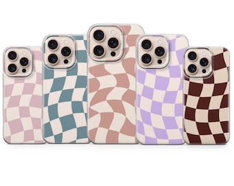 Warped Checkered Phone Case Checkerboard cover for iPhone 17 Pro Max 16e 15 14 13,Samsung S25 Ultra S24 FE A56 A16,Pixel 10 XL 9a 8 7