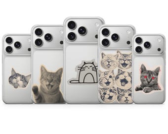 Przezroczyste etui na telefon z motywem kota i uroczym zwierzątkiem do modeli iPhone 17 Pro Max, 16e, 15, 14, 13 i Samsung S26 Ultra, S25 FE, A57, A56, Pixel 10, 9A
