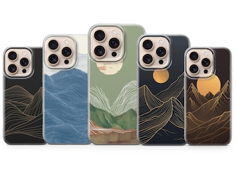 Mountain Line Art Phone Case Minimalist Cover for iPhone 17 Pro Max 16e 15 14 13,Samsung S25 Ultra S24 FE A56 A16,Pixel 10 XL 9a 8 7