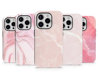 Pink Marble Phone Case Marmor TOUGH Cover for iPhone 16 Pro Max, 15 Plus, 14, 13, 12, 11, XS & Samsung S24, S23, A55, A54,Pixel 9 Pro, 8