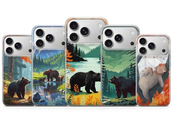 Bear Phone Case Mountains Forest Cover for iPhone 17 Pro Max, 16e, 15, 14, 13 & Samsung S26 Ultra, S25 FE, A57, A56, Pixel 10, 9A