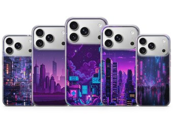 Night City Art Phone Case Cyberpunk Retro Cover for iPhone 17 Pro Max, 16e, 15, 14, 13 & Samsung S26 Ultra, S25 FE, A57, A56, Pixel 10, 9A