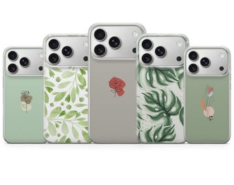 Grüne Handyhülle Floral Cover für iPhone 17 Pro Max, 16e, 15, 14, 13 & Samsung S26 Ultra, S25 FE, A57, A56, Pixel 10, 9A