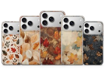 Telefoonhoesje met bladerenmotief en herfstthema voor iPhone 17 Pro Max, 16e, 15, 14, 13 & Samsung S26 Ultra, S25 FE, A57, A56, Pixel 10, 9A