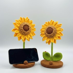Handmade Crochet Sunflower Phonestand | Realistic & Everlasting | Made in Texas | Functional