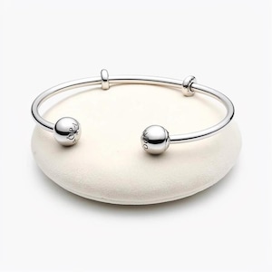 Sterling Silver Pandora Charm Bangle, Adjustable Charm Bracelet for Valentine's Day