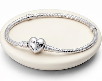 Pandora Moments Heart Clasp Snake Chain Bracelet, Sterling Silver Charm Bracelet, Personalized Bracelet for Women & Girls