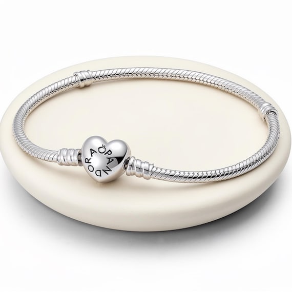 Pandora Moments Heart Clasp Snake Chain Bracelet, Sterling Silver Charm Bracelet, Personalized Bracelet for Women, Mother's Day Gift for Her