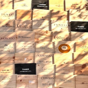 Set of 10 small reclaimed wooden side panels from wine crates, ideal for detailed wall compositions, mosaics and DIY decor.
