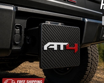 GMC AT4 Cover | 2 INCH Trailer Hitch Plug | Carbon Fiber Style Tow Hitch Cover | Sierra Canyon Yukon
