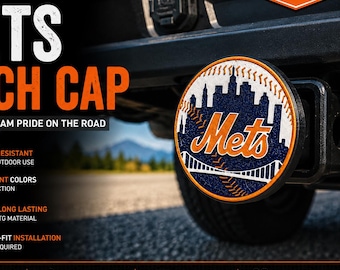 New York Mets Hitch Cover | 2 inch Trailer Hitch Cap | MLB Inspired Truck Accessory | UV Resistant Hitch Plug | Gift for Baseball Fans