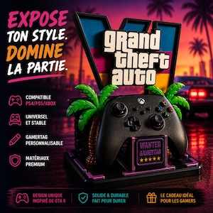 GTA Inspired Controller Holder | Personalized Gamer Tag Display | PS5, Xbox & PS4 Controller Stand | Gaming Desk Decor | Personalized Gamer Gift