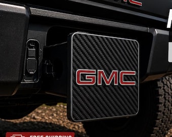GMC Hitch Cover | 2" Trailer Hitch Receiver Cover | Carbon Fiber Style | Fits Sierra, Yukon, Canyon, Denali & AT4