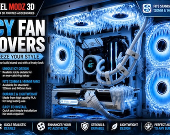 Icy 140-120mm PC Fan Covers, Ice-Themed RGB Fan Frames, Gaming Pc Decor, Ice Crystal PC Accent