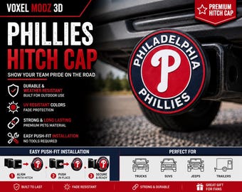 Philadelphia Phillies Hitch Cover | 2 inch Trailer Cap | MLB Inspired Truck Accessory | UV Resistant Hitch Plug | Gift for Baseball Fans