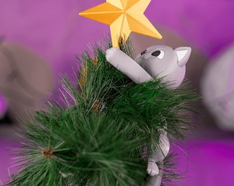 Meowy Christmas Tree Topper – Cute Cat Holding Star