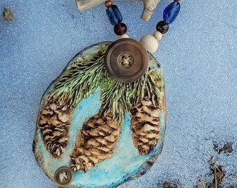 Triple Spruce Pine Cone Large Clay Handmade Ornament by Jodene Shaw