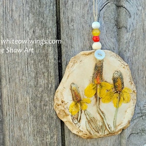 Triple Yellow Coneflower Handmade Clay Ornament by Jodene SHaw image 1