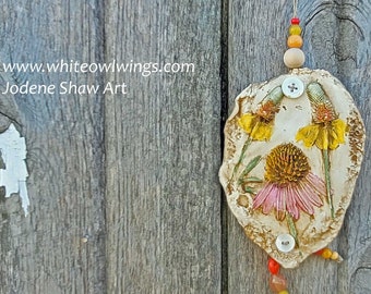 Pink Lemonade Prairie Wildflower Handmade Clay Ornament by Jodene Shaw
