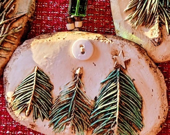 Three Cute Christmas Trees Polymer Clay Spruce Ornament handmade by Jodene Shaw