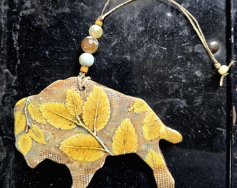 Buffalo Fall Golden Elm Leaves Decor Autumn Ornament Bison
