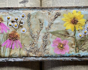 Prairie June Bouquet Floral Casting Wall Art on Rustic Wood by Jodene Shaw
