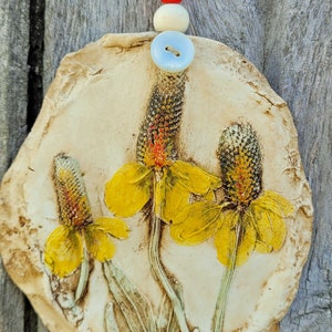 Triple Yellow Coneflower Handmade Clay Ornament by Jodene SHaw image 2