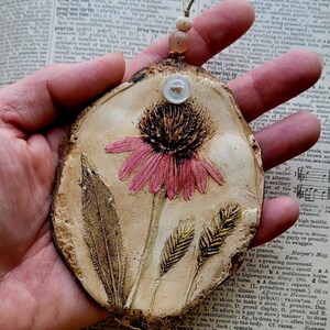 Single Pink Prairie Echinacea Wildflower Handmade Clay ornament