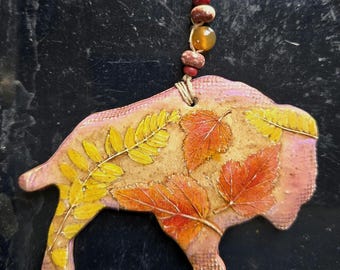 Buffalo Fall Leaves Decor Autumn Ornament Bison Sunset colors