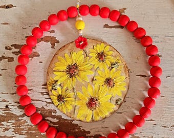 Sunflower Clay Casting: Hand-Painted Floral Hanging Art