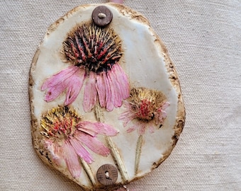 Triple Pink Prairie Echinacea Handmade Clay Ornament