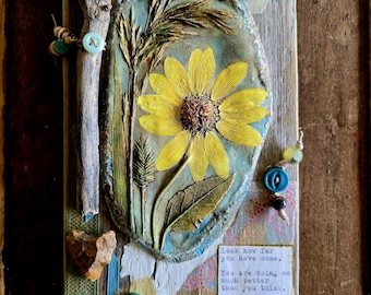 Encouraging South Dakota Sunflower Mixed Media Art by Jodene Shaw