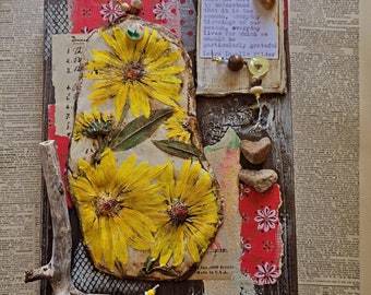 SunShine Sunflower Laura Ingalls Wilder Mixed Media Collage Art by Jodene Shaw