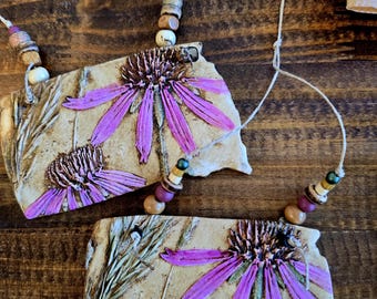 South Dakota Purple Coneflowers Echinacea Handmade Clay Ornament
