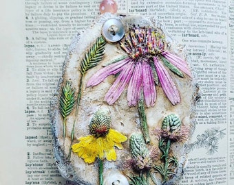 Echinacea, Cone Flower, and Prairie Clover Boquet clay ornament