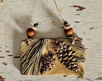 South Dakota Black Hills Pine Cone Ornament Handmade Painted Clay by Jodene Shaw