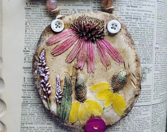 Echinacea and Coneflower Bouquet Polymer Clay ornament by Jodene Shaw