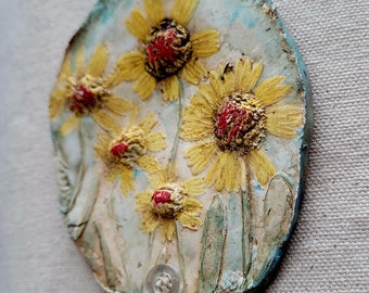 Bouquet of Yellow Prairie Daisies Handmade Clay Ornament