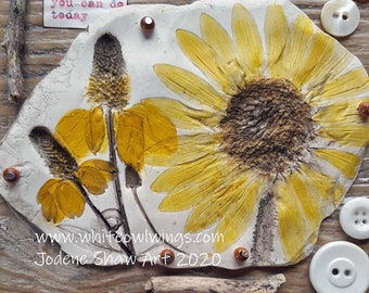 Sunflower Art: Just do what you can do today OOAK on rustic wood by Jodene Shaw