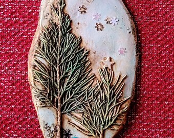 Winter Wonderland Cedar Bough Clay Ornament by Jodene Shaw