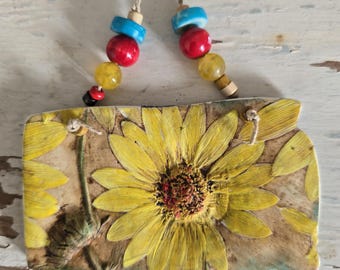 South Dakota Sunflower Ornament Handmade Painted Clay by Jodene Shaw