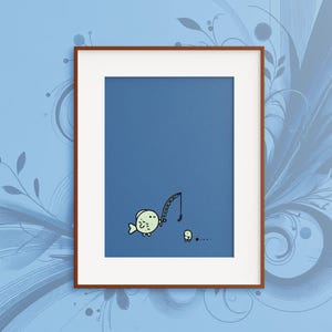 Fishing Tales - Digital Download - Fun Fish Illustration, Whimsical Printable Art, Quirky Home Decor