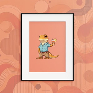 Lounge Gecko - Digital Download - Quirky Gecko Illustration, Fun Animal Art, Unique Wall Decor