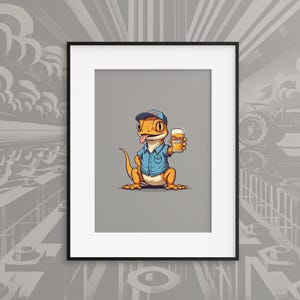Gecko Cheers - Digital Download - Fun Gecko Artwork, Whimsical Animal Art, Unique Wall Decor