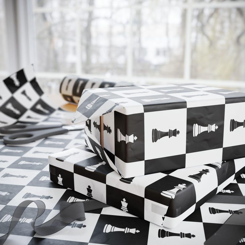 Chess Themed Wrapping Paper, Black and White Checkered, Gift Wrap - Etsy