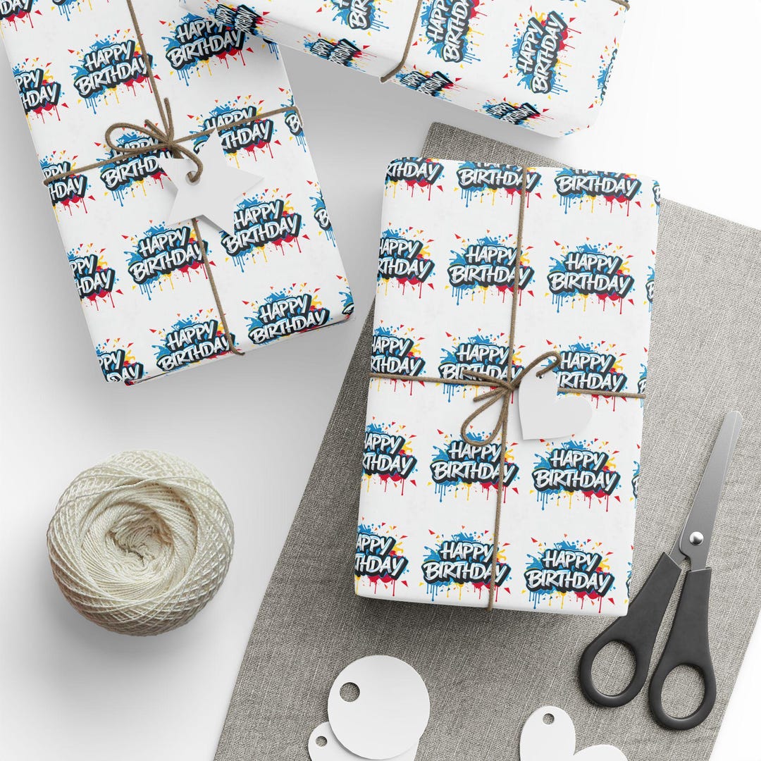 Happy Birthday Burst Wrapping Papers | Colorful Confetti Pattern - Etsy