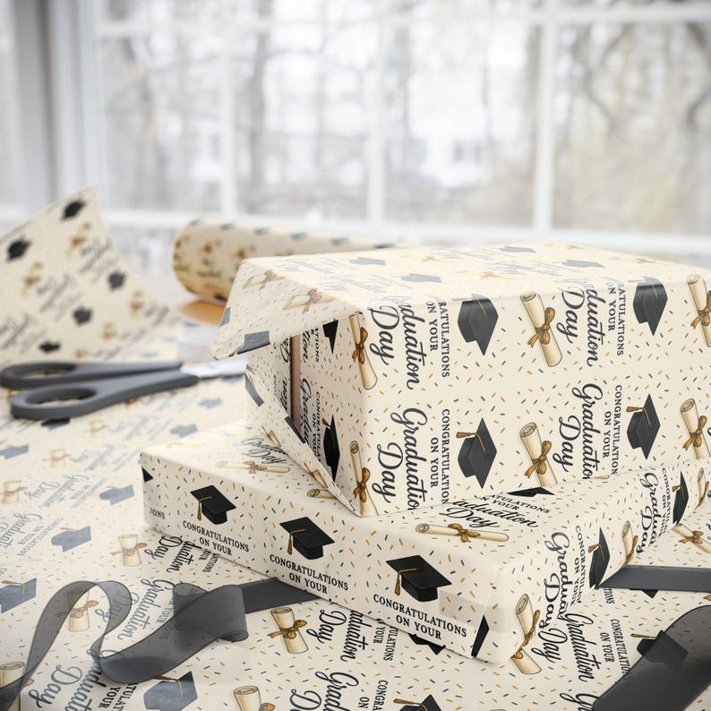Graduation Caps and Diplomas Wrapping Paper | Graduation Gift Wrap - Etsy