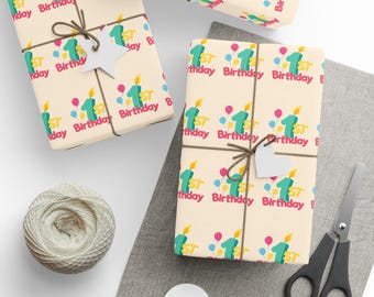 1st Birthday Candles Wrapping Paper | Repeating Candles Pattern First Bday