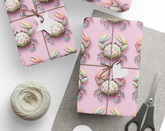 Whimsical Crab Wrapping Paper, Coastal Gift Wrap, Eco-Friendly